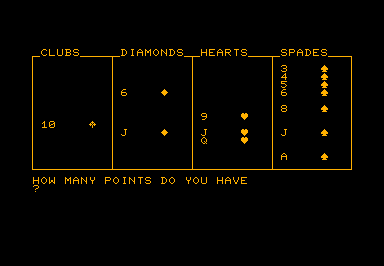 Bridge Bidding Trainer game screenshot for Commodore PET